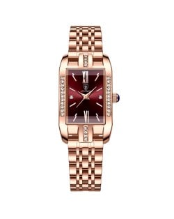 High Quality Quartz Watch for Women Stainless Steel Fashion Wholesale Women Watch - Wine Red