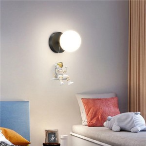 Cartoon Style Astronaut Decorated Home Light Wholesale Glass Ball Wall Lamp