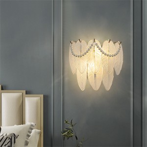 French Luxury Style Home Light Wholesale Glass Leaf Design Wall Lamp - A
