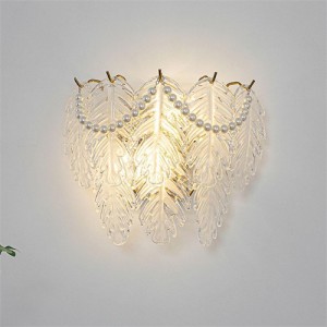 French Luxury Style Home Light Wholesale Glass Leaf Design Wall Lamp - B