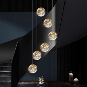 6 Heads Modern Luxury Style Home Light Wholesale Glass Pendant Stair Chandelier