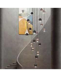 20 Heads Modern Luxury Style Home Light Black and Golden Ball Pendant Stair Chandelier