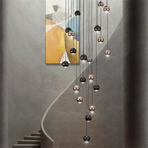 20 Heads Modern Luxury Style Home Light Black and Golden Ball Pendant Stair Chandelier