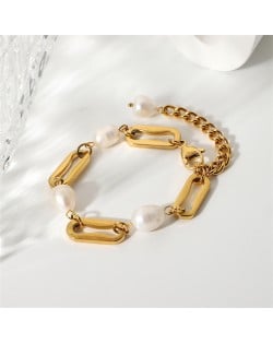 Titanium Steel Jewelry 18K Gold Fresh Water Pearl Wholesale Women Stainless Steel Bracelet