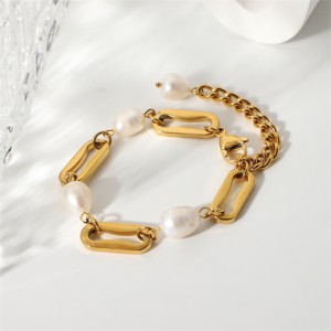Titanium Steel Jewelry 18K Gold Fresh Water Pearl Wholesale Women Stainless Steel Bracelet