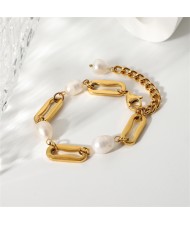 Titanium Steel Jewelry 18K Gold Fresh Water Pearl Wholesale Women Stainless Steel Bracelet