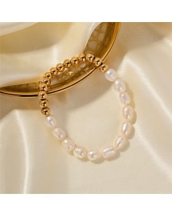 Titanium Steel Jewelry 16K Gold Plated Fresh Water Pearl ChainnWholesale Women Stainless Steel Bracelet