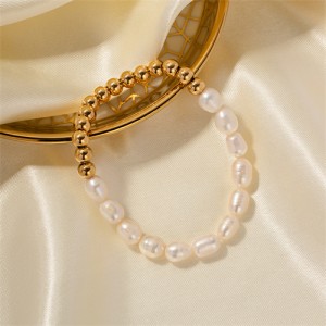 Titanium Steel Jewelry 16K Gold Plated Fresh Water Pearl Chain Wholesale Women Stainless Steel Bracelet
