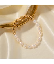 Titanium Steel Jewelry 16K Gold Plated Fresh Water Pearl ChainnWholesale Women Stainless Steel Bracelet