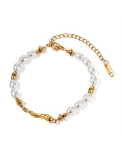 Titanium Steel Jewelry 18K Gold Vintage Pearl Chain Wholesale Women Stainless Steel Bracelet