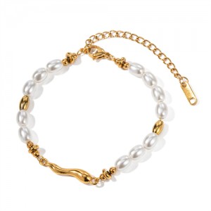 Titanium Steel Jewelry 18K Gold Vintage Pearl Chain Wholesale Women Stainless Steel Bracelet
