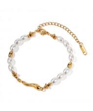 Titanium Steel Jewelry 18K Gold Vintage Pearl Chain Wholesale Women Stainless Steel Bracelet