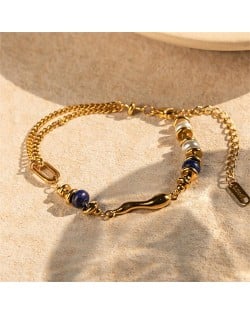 Titanium Steel Jewelry 18K Gold Lapis Lazuli with Pearl Wholesale Women Stainless Steel Bracelet