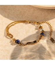 Titanium Steel Jewelry 18K Gold Lapis Lazuli with Pearl Wholesale Women Stainless Steel Bracelet