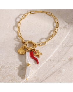 Titanium Steel Jewelry Shell Starfish Multi-element Pendant Wholesale Women Stainless Steel Bracelet