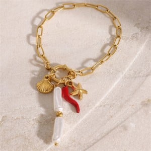 Titanium Steel Jewelry Shell Starfish Multi-element Pendant Wholesale Women Stainless Steel Bracelet