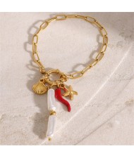 Titanium Steel Jewelry Shell Starfish Multi-element Pendant Wholesale Women Stainless Steel Bracelet