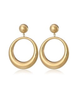 Hollow Hoop Design Bold Fashion Stainless Steel Wholesale Earrings - Golden