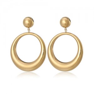 Hollow Hoop Design Bold Fashion Stainless Steel Wholesale Earrings - Golden