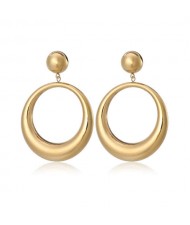 Hollow Hoop Design Bold Fashion Stainless Steel Wholesale Earrings - Golden