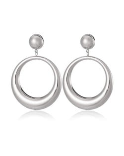 Hollow Hoop Design Bold Fashion Stainless Steel Wholesale Earrings - Silver