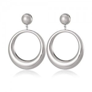 Hollow Hoop Design Bold Fashion Stainless Steel Wholesale Earrings - Silver