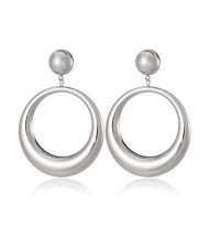 Hollow Hoop Design Bold Fashion Stainless Steel Wholesale Earrings - Silver