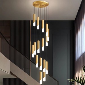 Modern Style Home Light Luxury Long Design Stair Pendant Lamp - Golden
