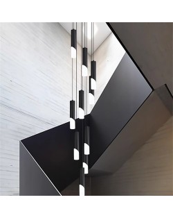 Modern Style Home Light Luxury Long Design Stair Pendant Lamp - Black
