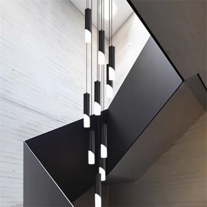 Modern Style Home Light Luxury Long Design Stair Pendant Lamp - Black