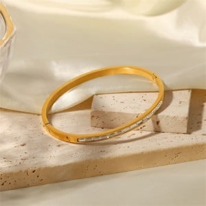 Titanium Steel Wholesale Jewelry Rhinestone Thin Design Women Stainless Steel Bangle