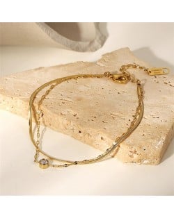 Titanium Steel Wholesale Jewelry Rhinestone Double-layer Design Women Stainless Steel Bracelet
