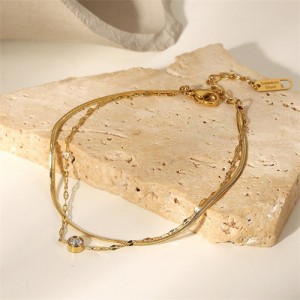 Titanium Steel Wholesale Jewelry Rhinestone Double-layer Design Women Stainless Steel Bracelet