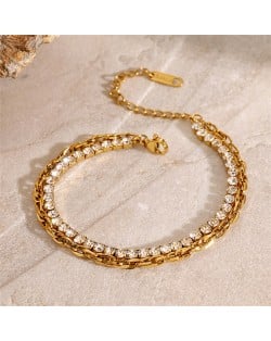 Titanium Steel Wholesale Jewelry Full Rhinestone Multi-layer Chain Women Stainless Steel Bracelet