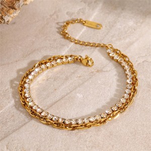 Titanium Steel Wholesale Jewelry Full Rhinestone Multi-layer Chain Women Stainless Steel Bracelet