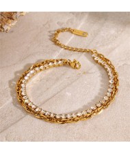 Titanium Steel Wholesale Jewelry Full Rhinestone Multi-layer Chain Women Stainless Steel Bracelet