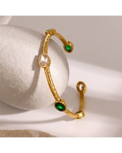 Green Rhinestone Luxury Vintage Titanium Steel Wholesale Jewelry Women Stainless Steel Bangle