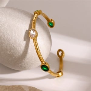 Green Rhinestone Luxury Vintage Titanium Steel Wholesale Jewelry Women Stainless Steel Bangle