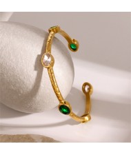 Green Rhinestone Luxury Vintage Titanium Steel Wholesale Jewelry Women Stainless Steel Bangle