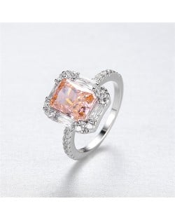 Fine Jewelry Wholesale Luxury Big Champagne Cubic Zirconia Women 925 Sterling Silver Ring