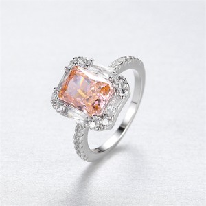 Fine Jewelry Wholesale Luxury Big Champagne Cubic Zirconia Women 925 Sterling Silver Ring
