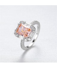 Fine Jewelry Wholesale Luxury Big Champagne Cubic Zirconia Women 925 Sterling Silver Ring