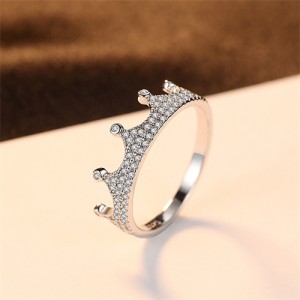 Fine Jewelry Wholesale Full Cubic Zirconia Crown Design Women 925 Sterling Silver Ring