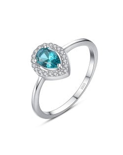Fashion Fine Jewelry Wholesale Peacock Blue Drop Cubic Zirconia  Women 925 Sterling Silver Ring