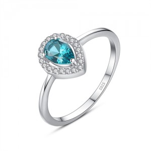 Fashion Fine Jewelry Wholesale Peacock Blue Drop Cubic Zirconia  Women 925 Sterling Silver Ring