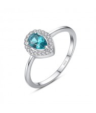 Fashion Fine Jewelry Wholesale Peacock Blue Drop Cubic Zirconia  Women 925 Sterling Silver Ring