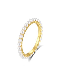 Fashion Fine Jewelry Wholesale Single Row Pearl Simple Design  Women 925 Sterling Silver Ring