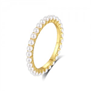 Fashion Fine Jewelry Wholesale Single Row Pearl Simple Design  Women 925 Sterling Silver Ring