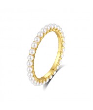 Fashion Fine Jewelry Wholesale Single Row Pearl Simple Design  Women 925 Sterling Silver Ring