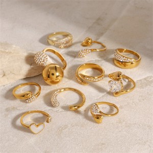 1 Piece Titanium Steel Jewelry Wholesale Popular Rhinestone Decorated Women Open-end Stainless Steel Ring